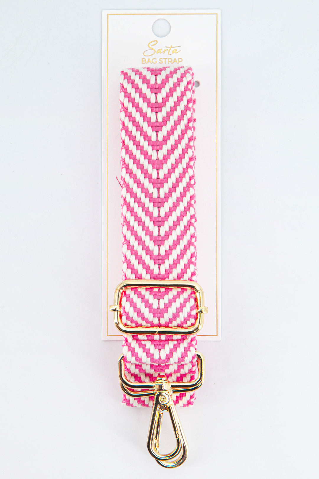 hot pink chevron print woven bag strap with gold hardware