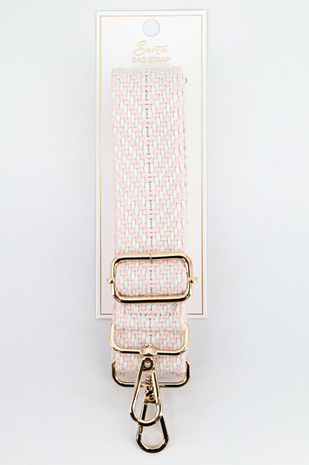 light pink chevron print woven bag strap with gold hardware