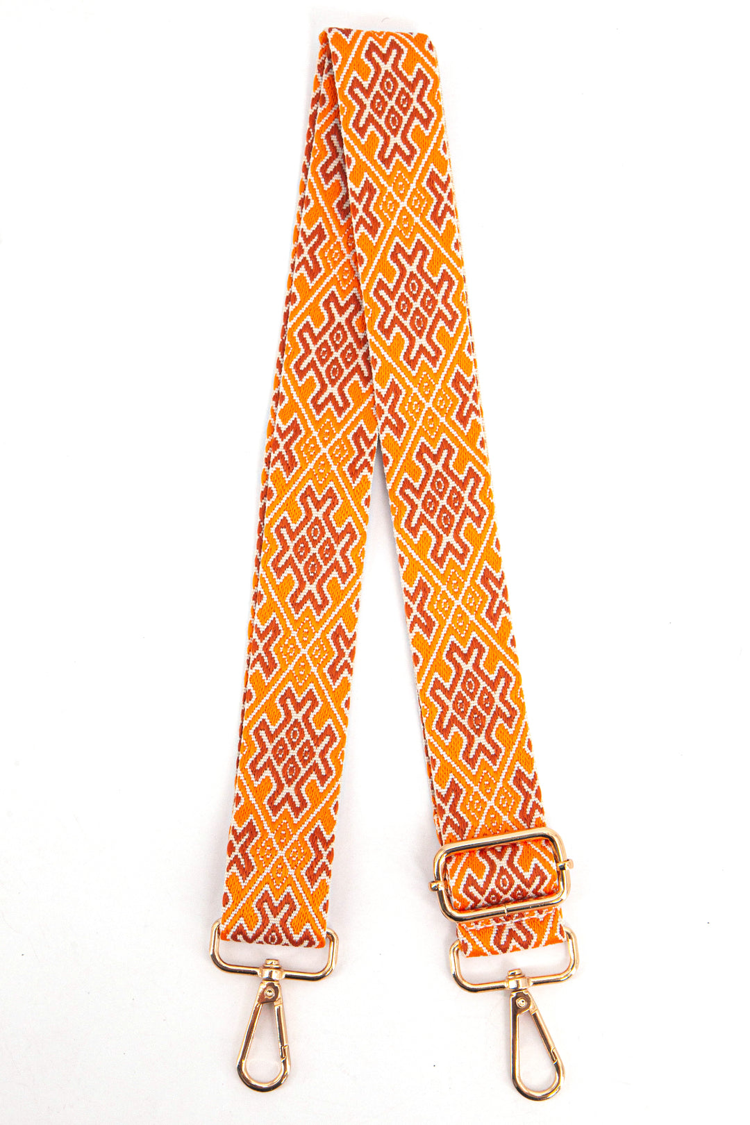 orange and pink jacquard pattern wide bag strap with gold hardware