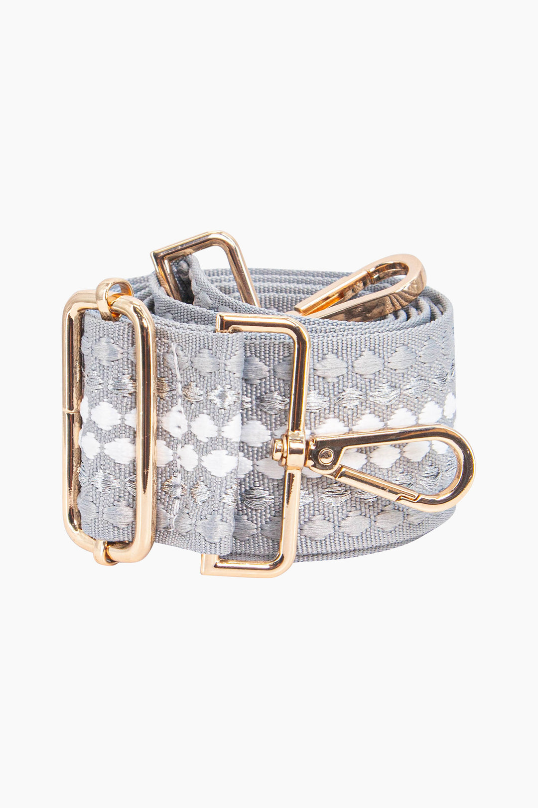 hayden-woven-bag-strap-grey-spotted-coiled-close-up-dot-pattern-adjustable-buckle