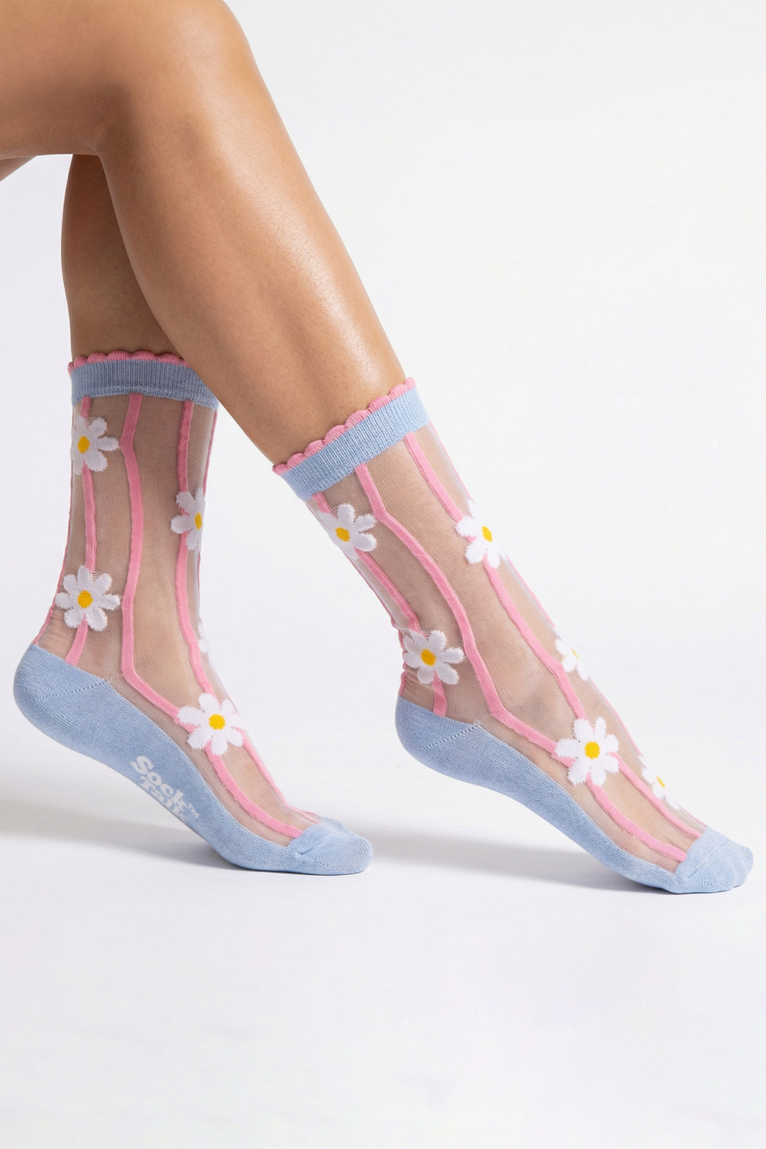 Daisy-Stripes-Combed-Cotton-Sheer-Pop-Socks-in-Blue/Pink