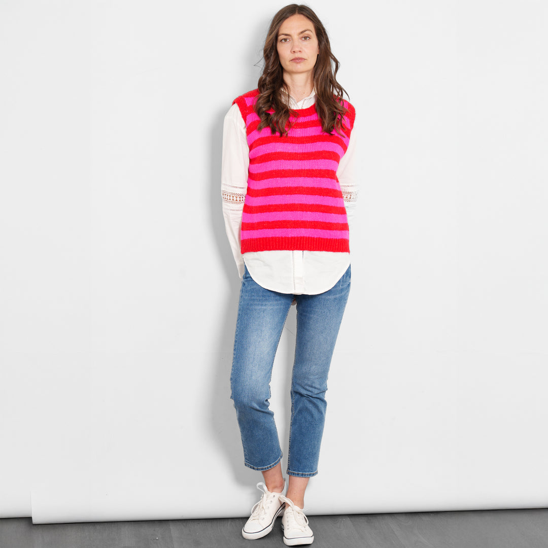 betsy-wool-blend-tank-top-red-fuchsia-striped-model-styled-casual