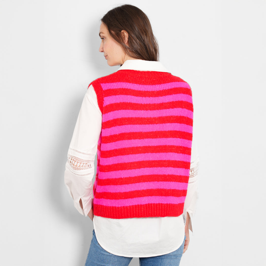 Betsy Wool Blend Tank Top - Red/Fuchsia, Striped