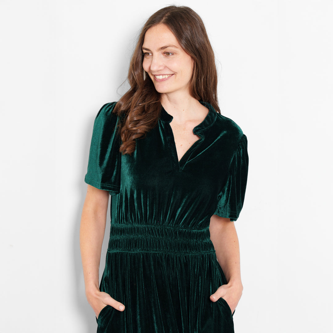 roxy-tiered-maxi-dress-green-velvet-pockets