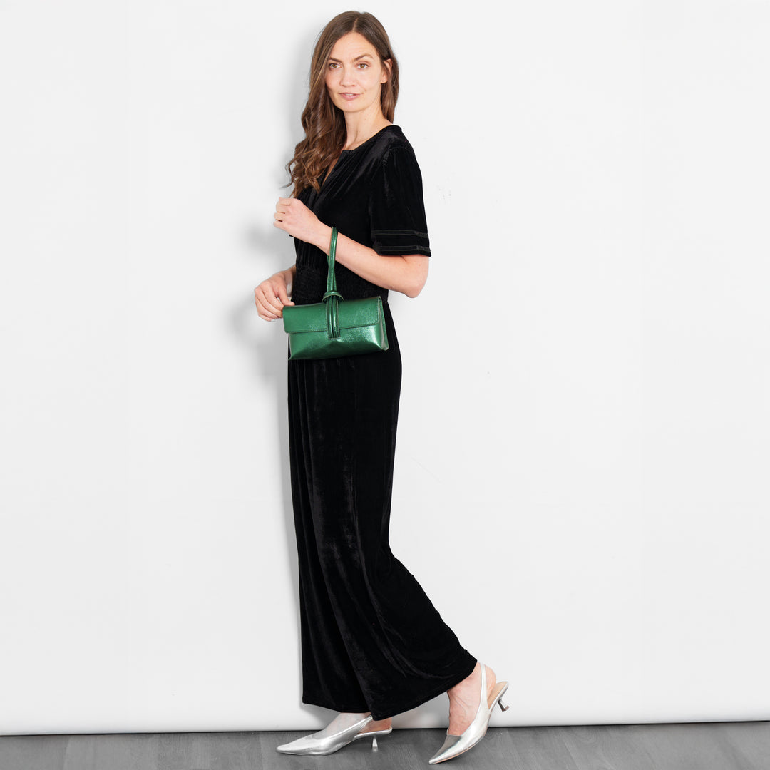 lydia-v-neck-jumpsuit-black-velvet-styled-party-wear-clutch-bag