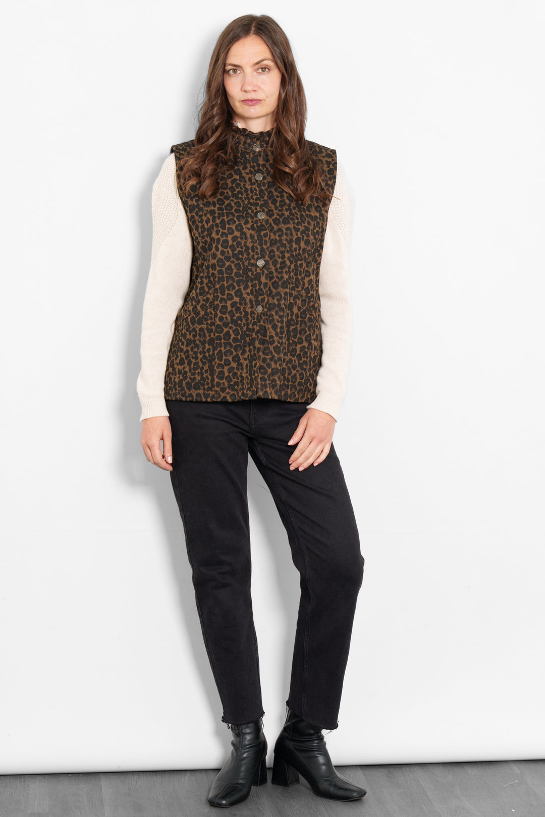 Montana Denim Gilet- Brown, Leopard