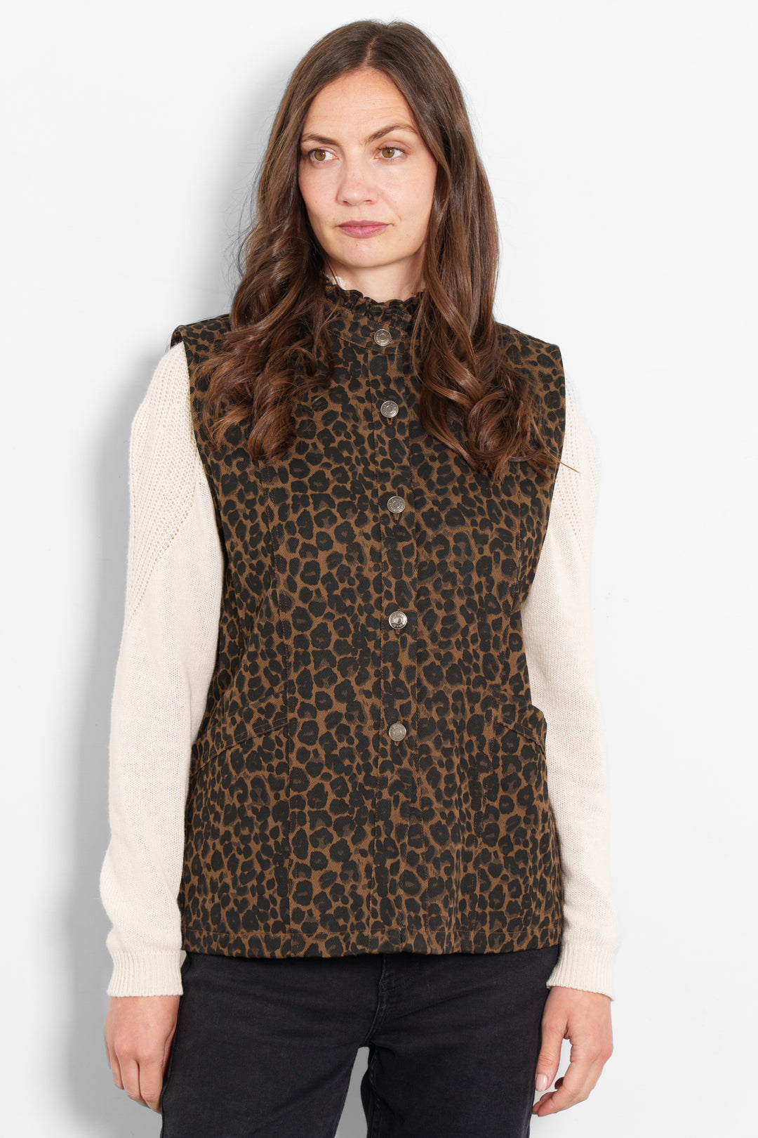 Montana Denim Gilet- Brown, Leopard