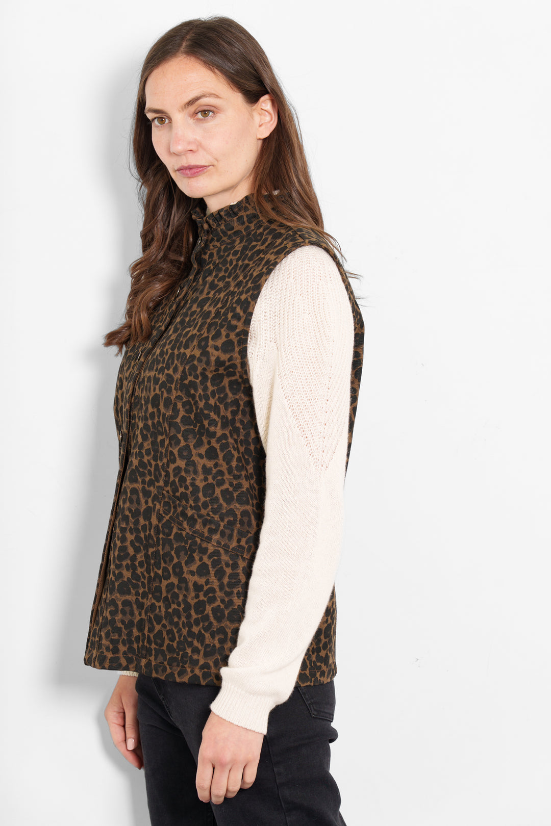 Montana Denim Gilet- Brown, Leopard