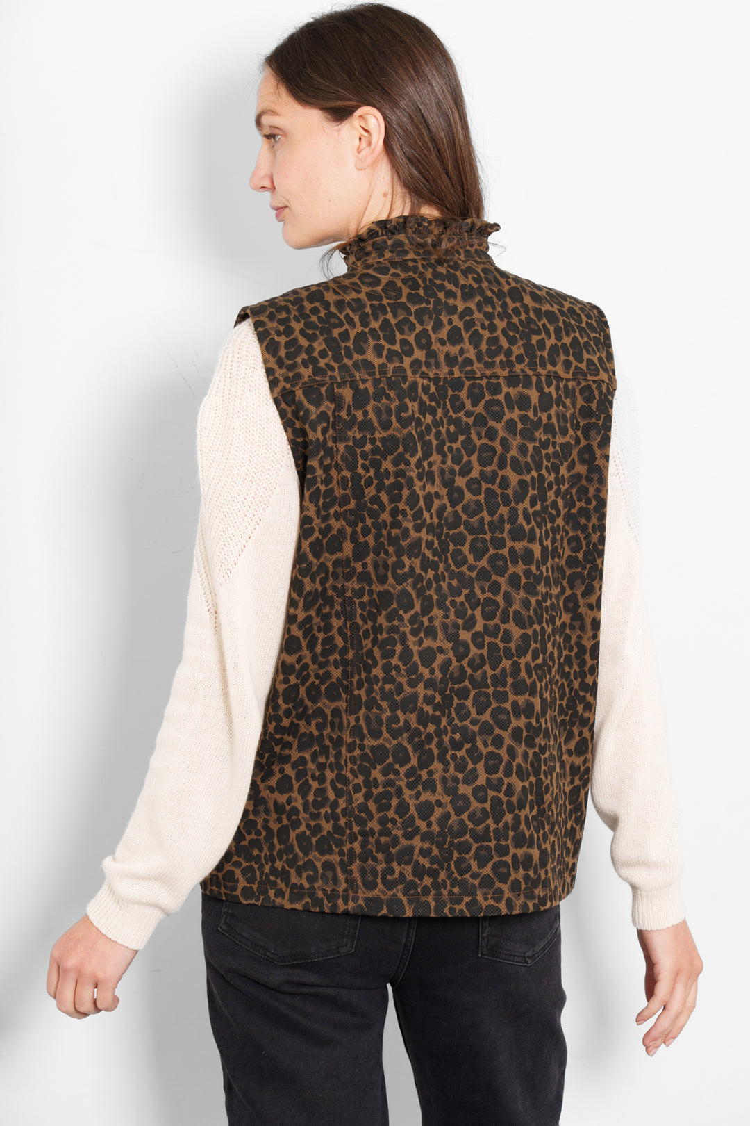 Montana Denim Gilet- Brown, Leopard