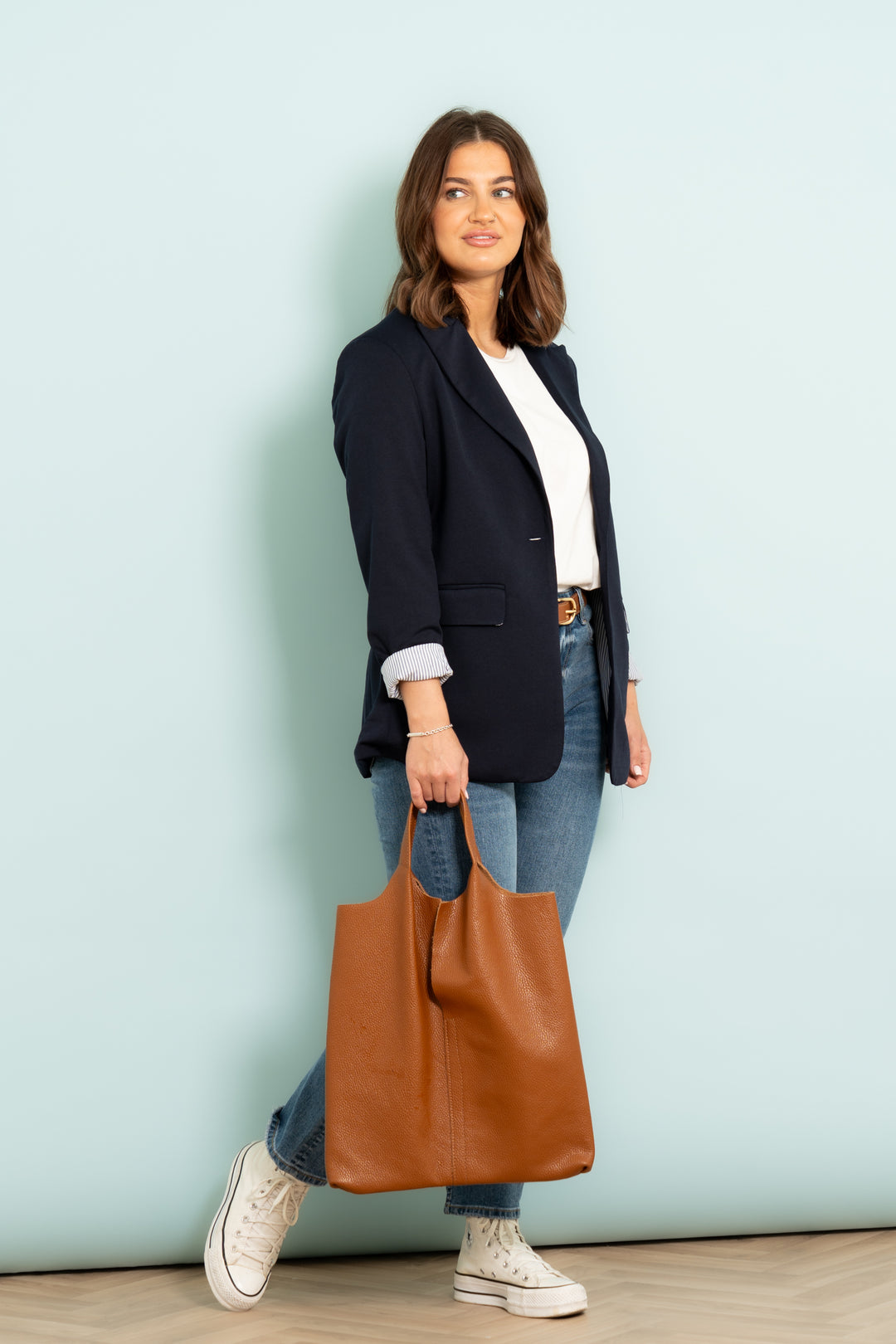 Tatum Boyfriend Blazer - Navy Blue, Jersey