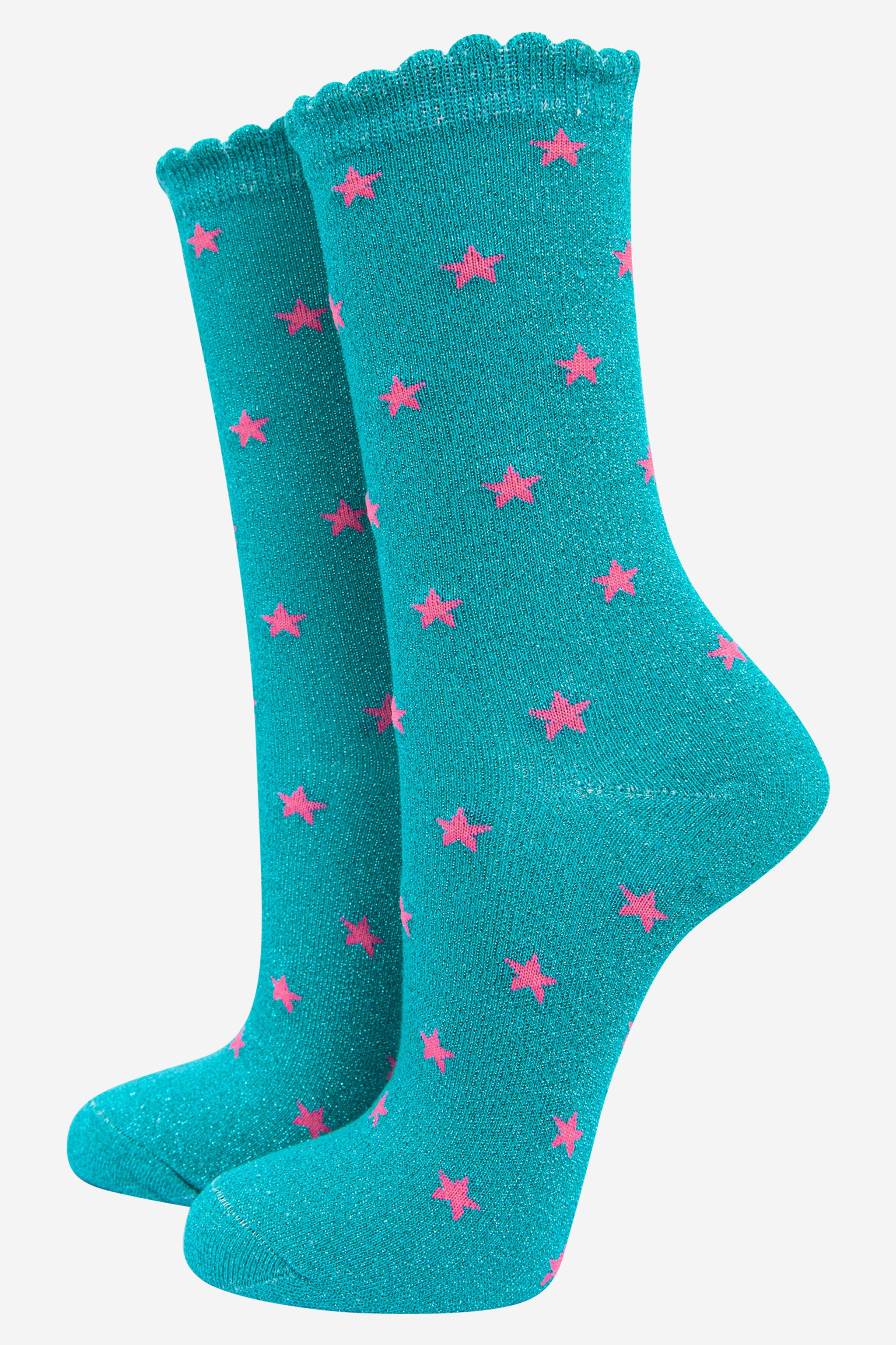 Sock Talk Womens Blue Glitter Cotton Ankle Socks Star Print Sparkle ...