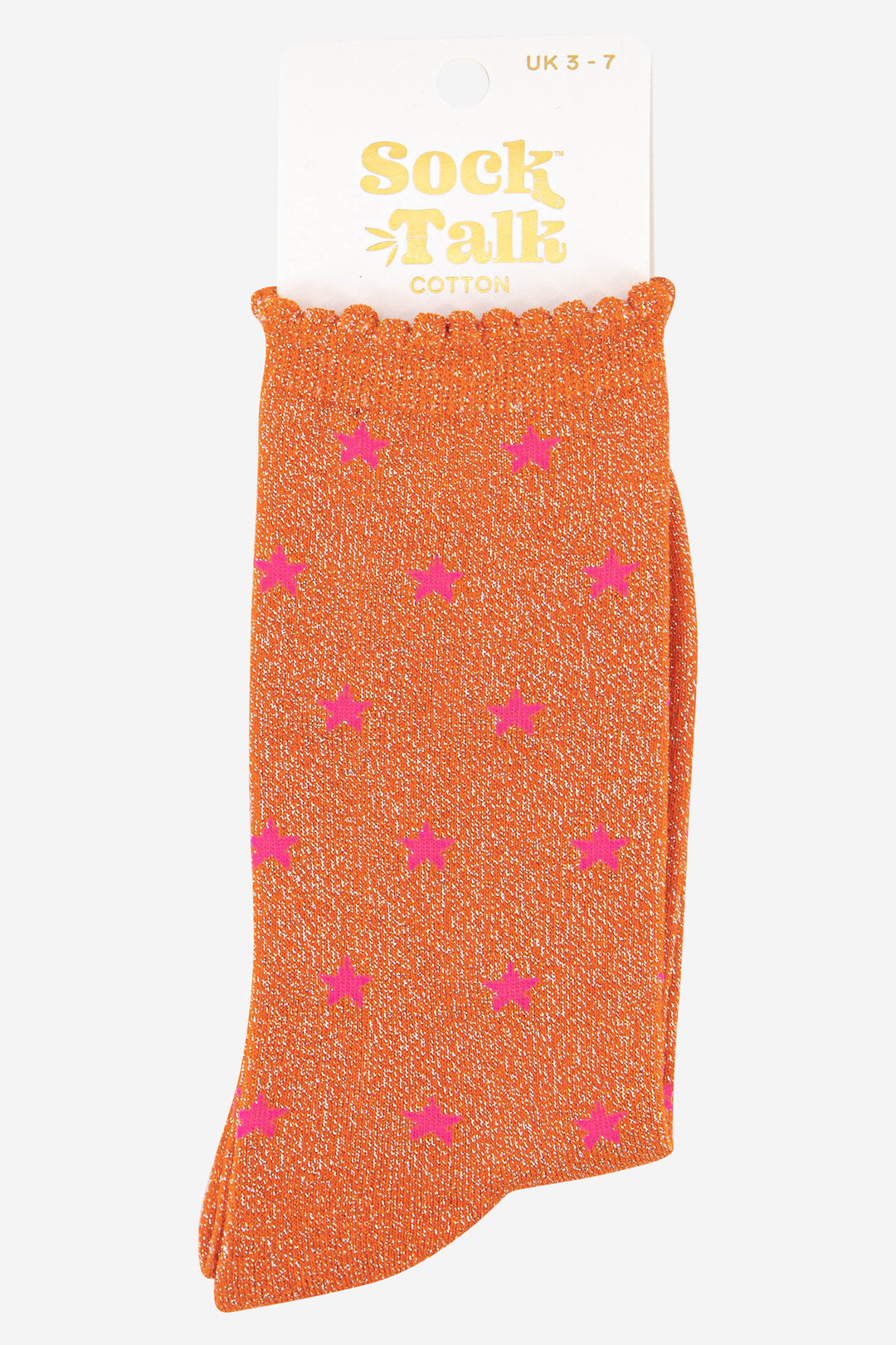 orange glitter ankle socks with pink stars uk size 3-7