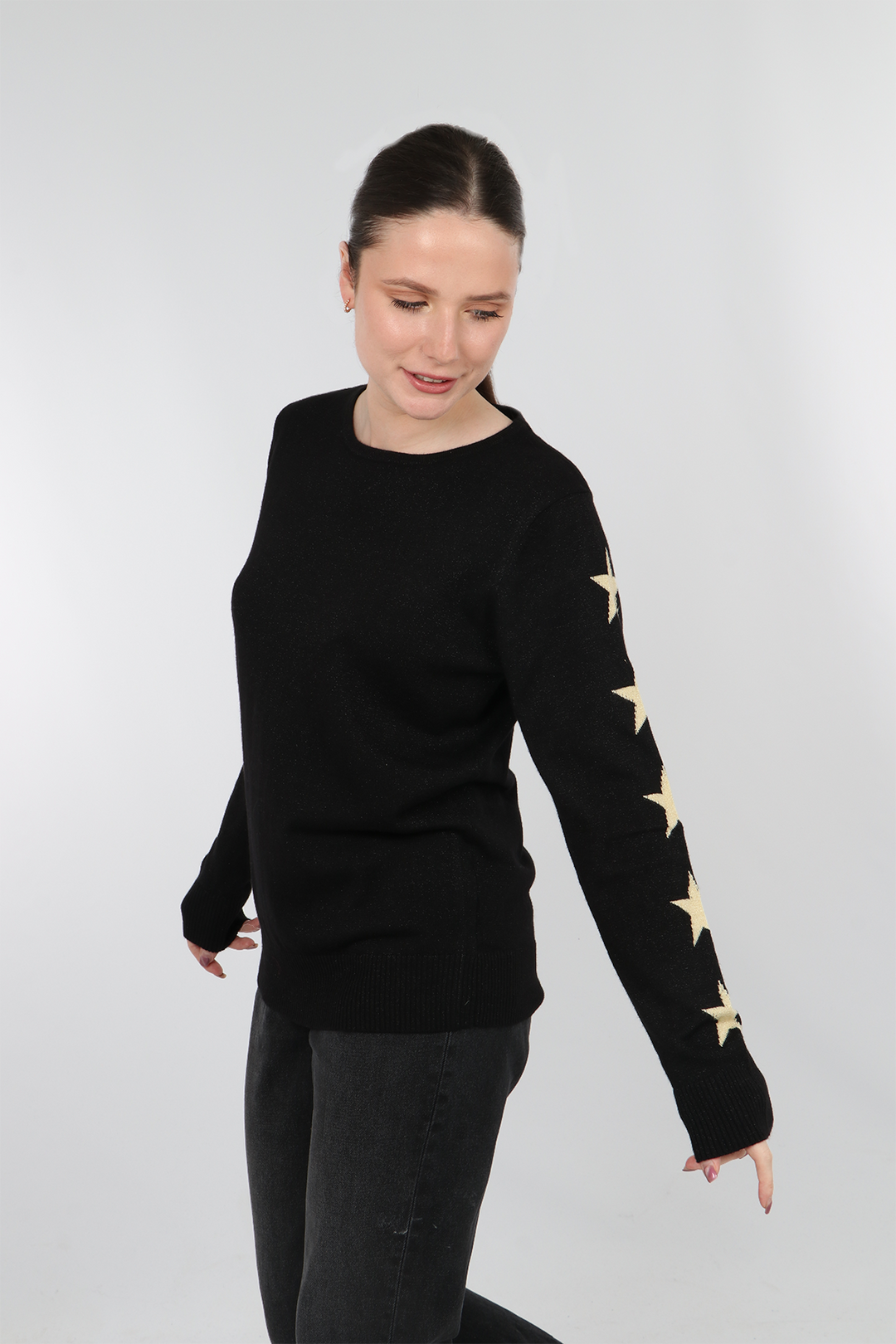 Black Repeat Star Detail Lurex Knitted Jumper