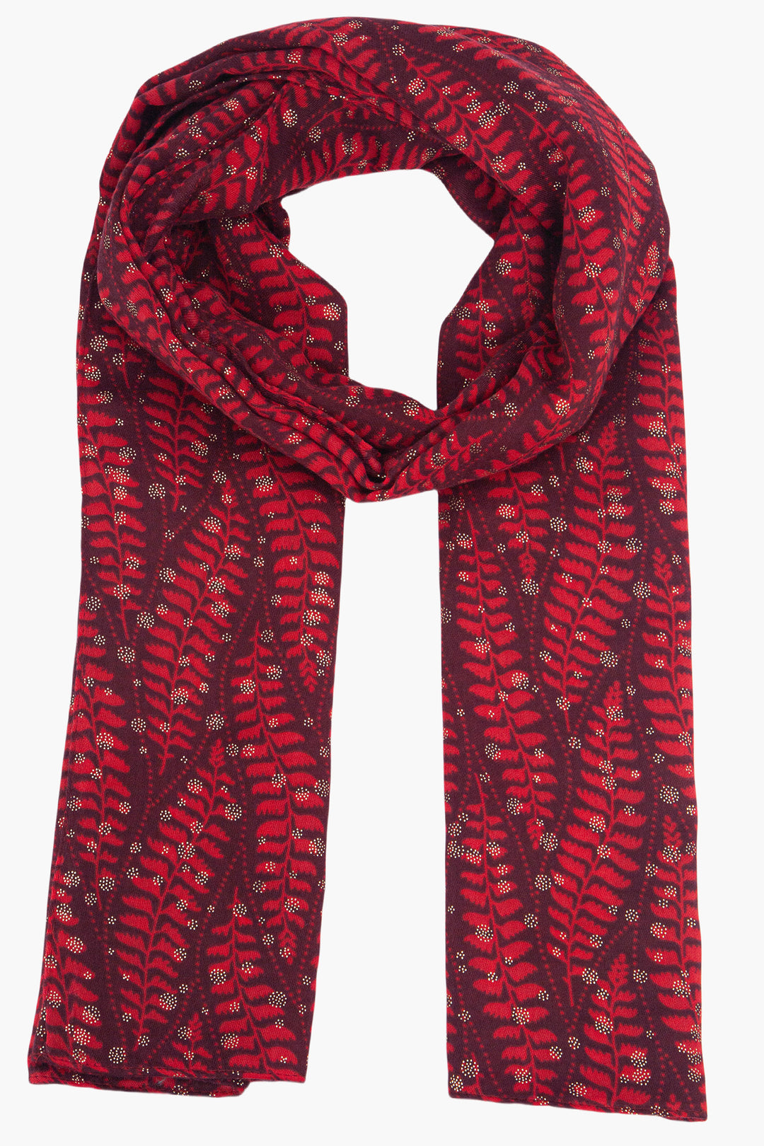 clover-red-fern-leaf-lightweight-scarf-gold-foil-accents