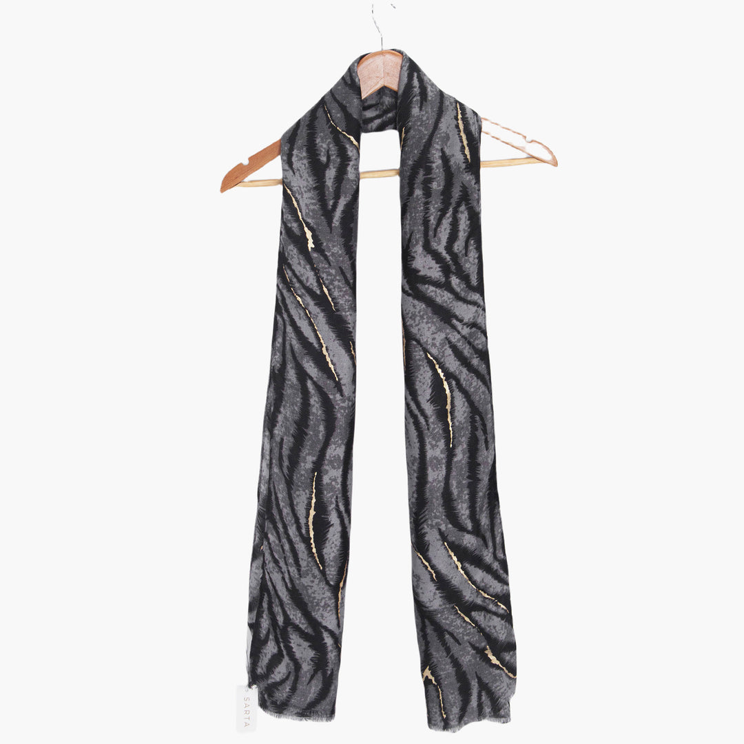 annika-grey-tiger-stripe-lightweight-scarf-draped-coat-hanger
