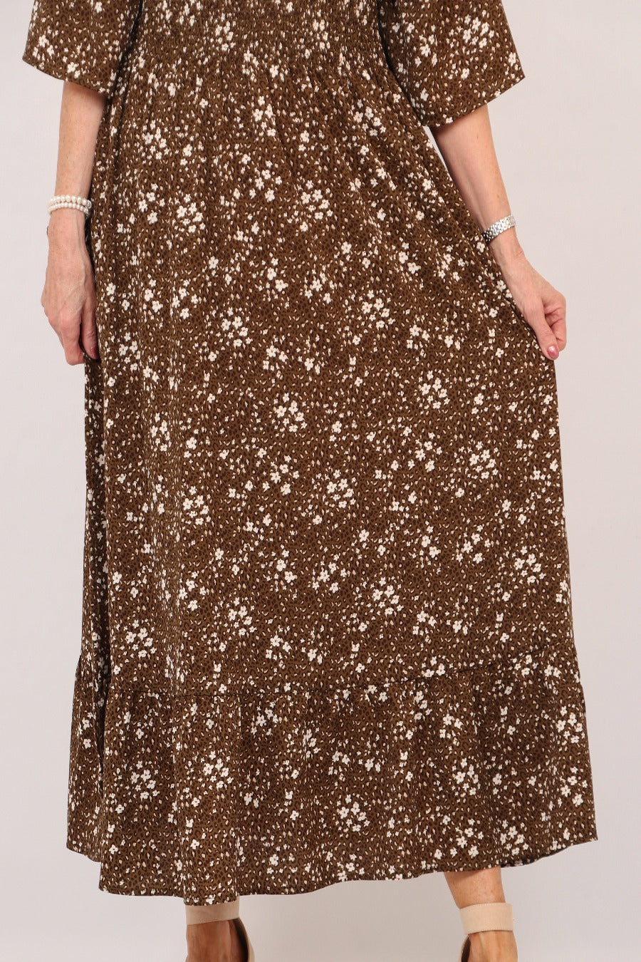 Animal and Floral Shirred Waist Maxi Dress