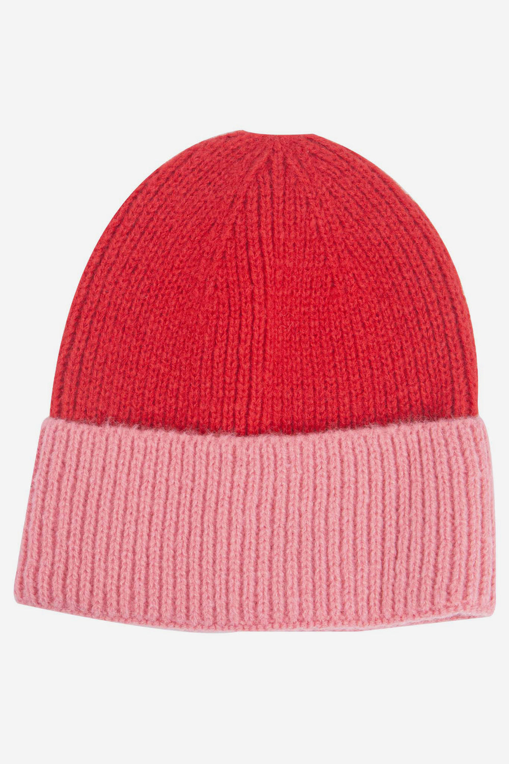 minnie-red-pink-two-tone-beanie-hat-laying-flat