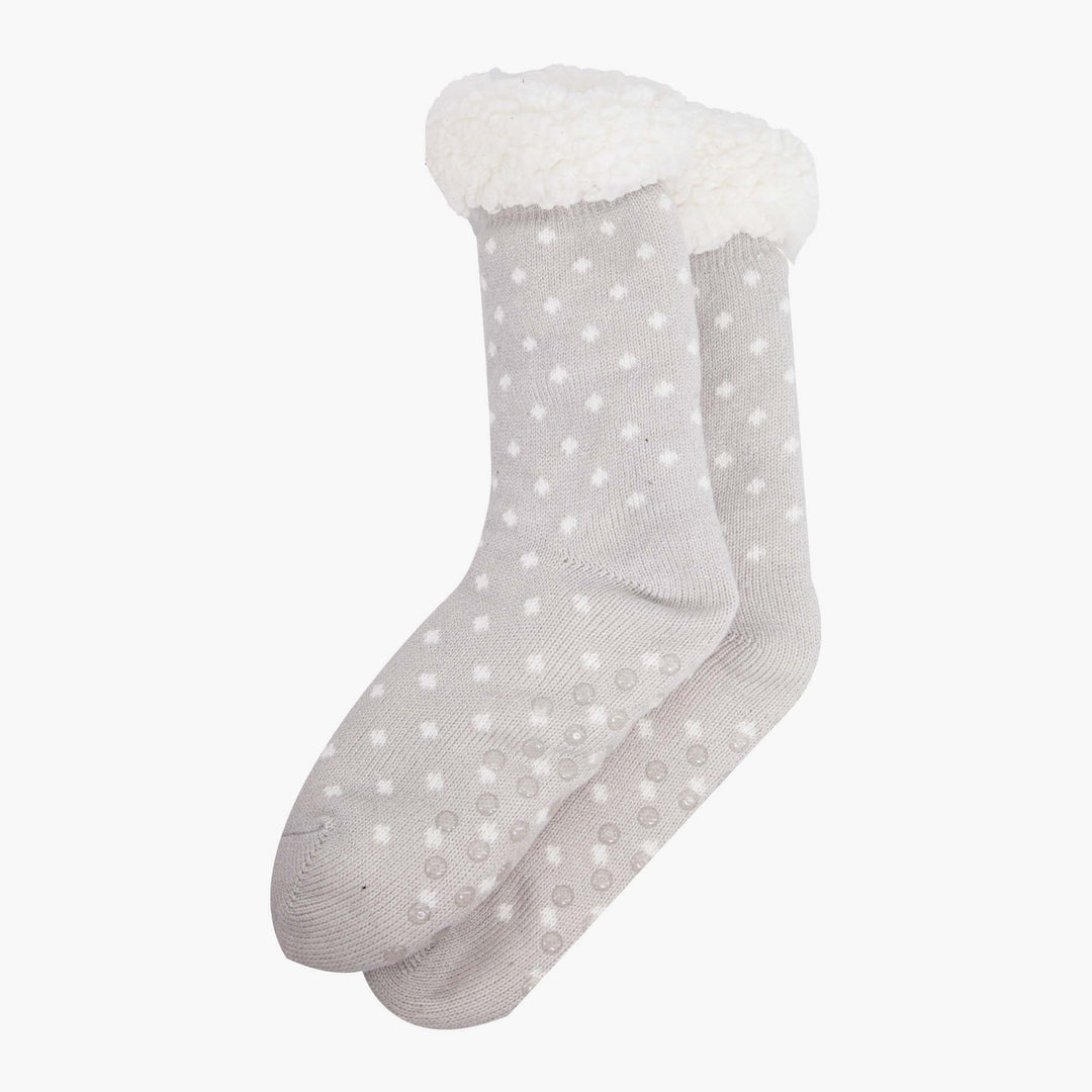 womens-long-slipper-socks-light-grey-spot-laying-flat