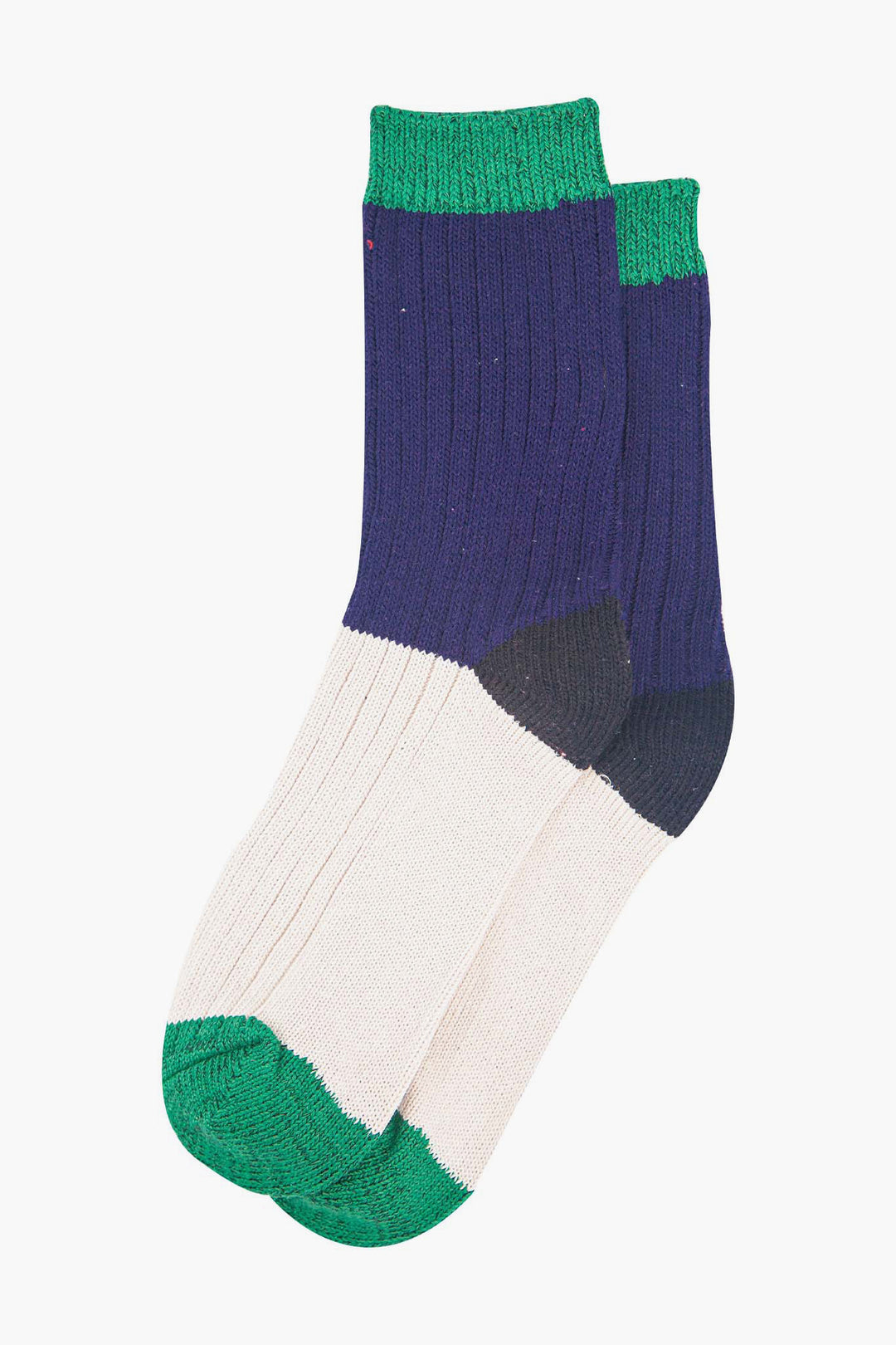 womens-mid-calf-socks-navy-blue-cream-colour-block-1-laying-flat