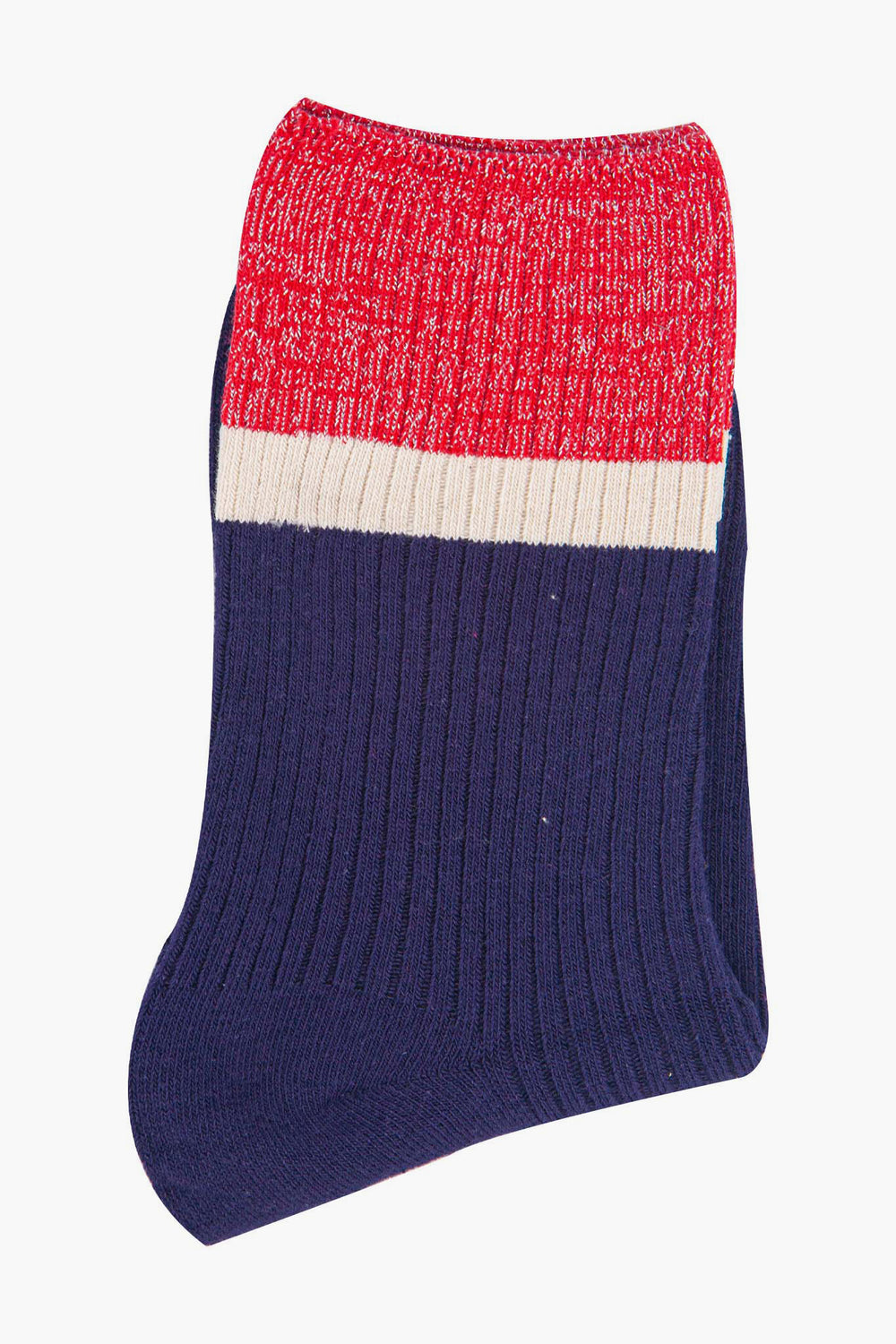 womens-mid-calf-socks-navy-blue-red-contrast-cuff-folded-thick-cotton