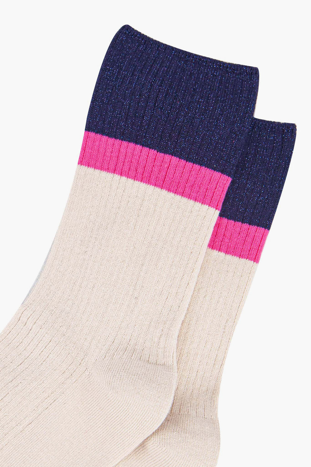 womens-mid-calf-socks-cream-navy-blue-contrast-cuff-close-up-material