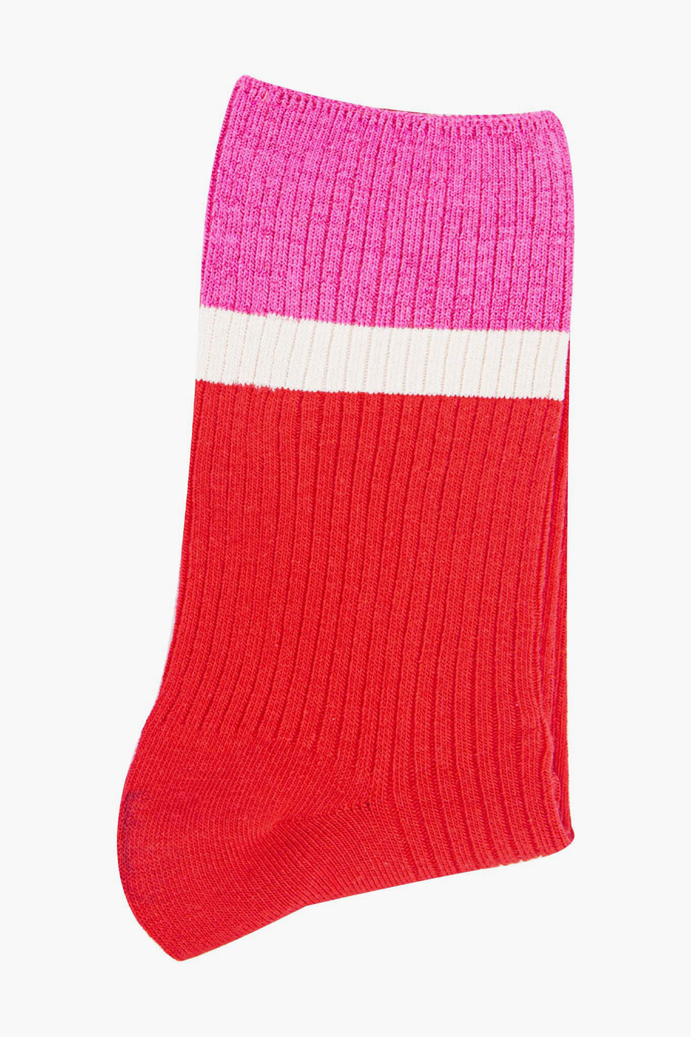 womens-mid-calf-socks-red-pink-contrast-cuff-folded-thick-cotton