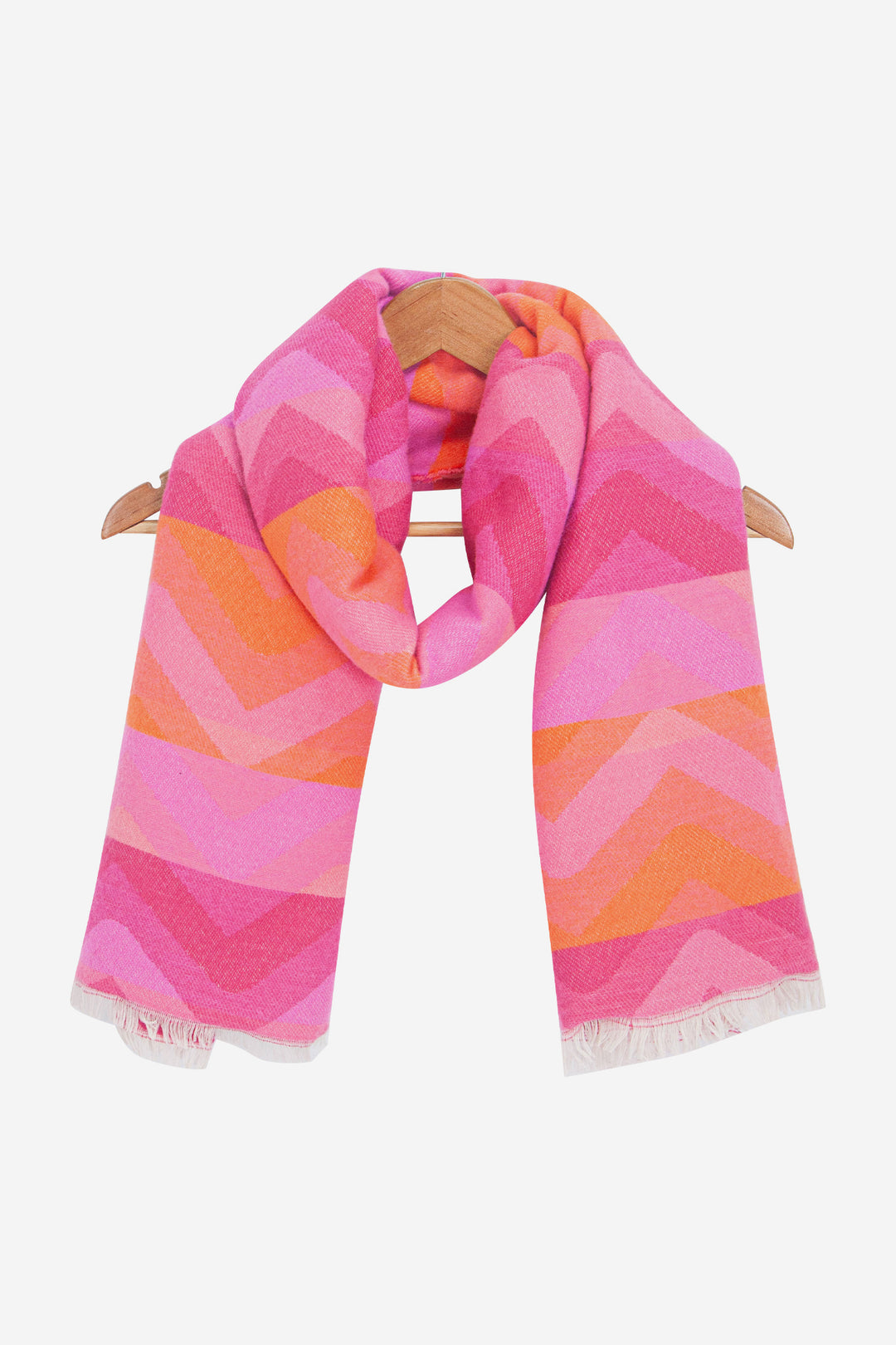 bowie-pink-orange-zig-zag-heavyweight-scarf-draped-coat-hanger
