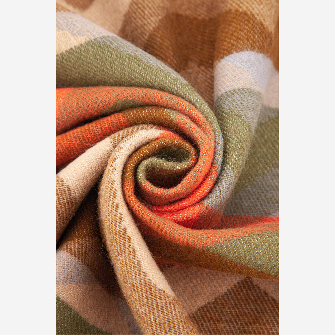 bowie-khaki-orange-zig-zag-heavyweight-scarf-close-up-fabric