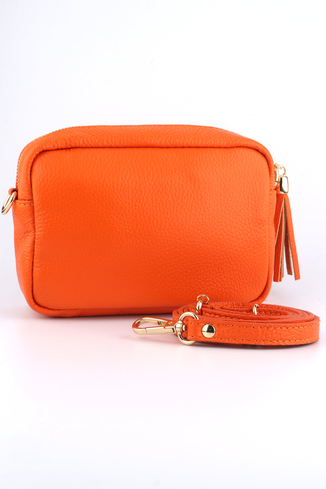 orange leather crossbody camera bag