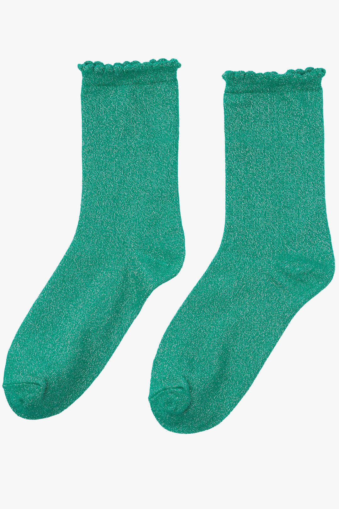 green and silver scalloped cuff ankle socks