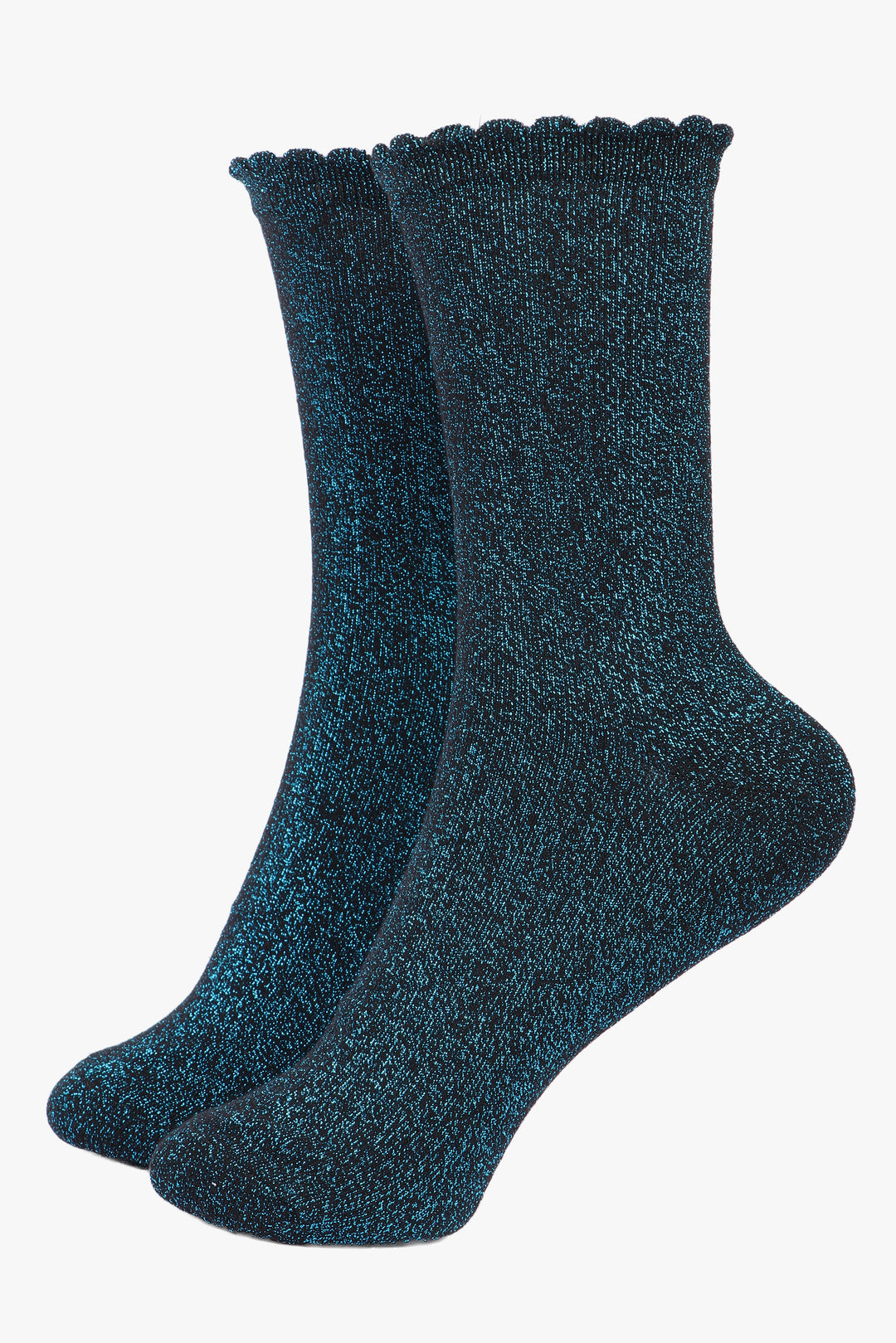 black socks with an all over turquoise glitter sparkle