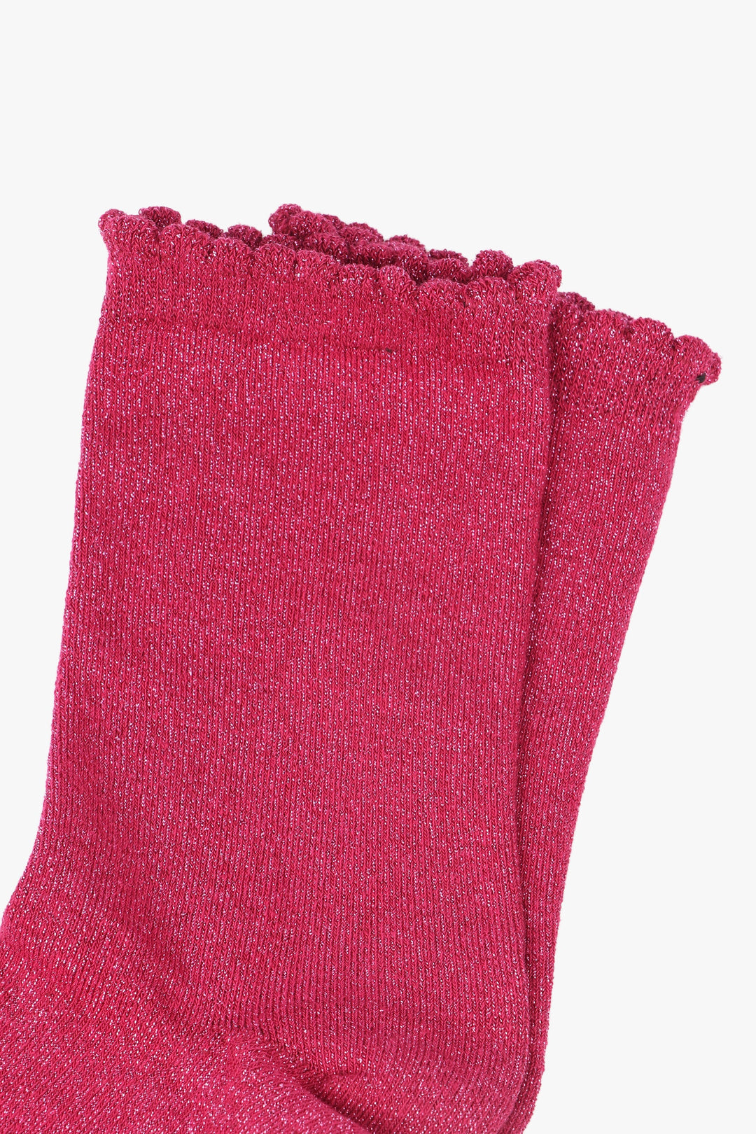 close up of the berry pink socks showing the all over silver glitter sparkle