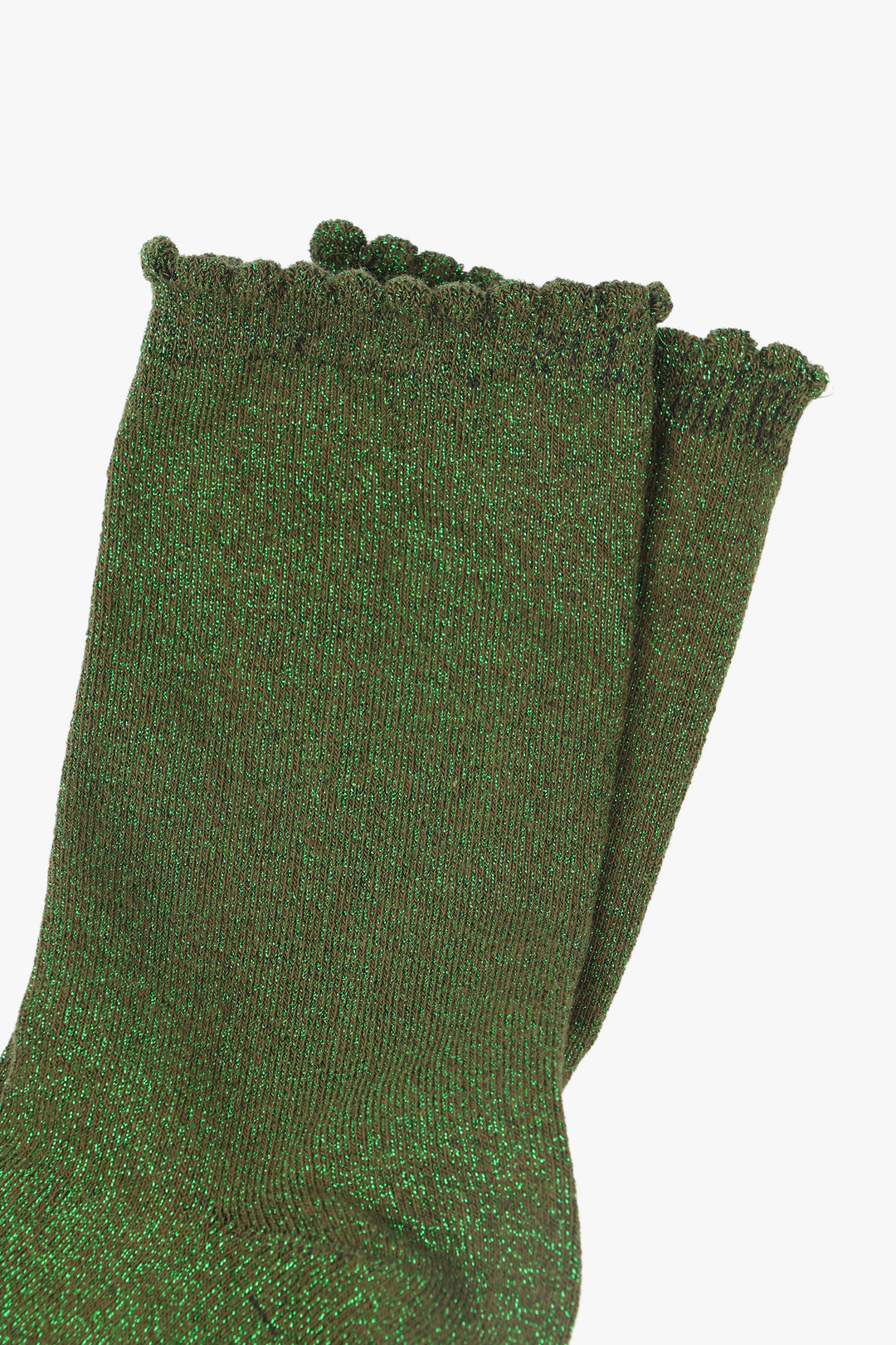 khaki ankle socks with a green glitter sparkle