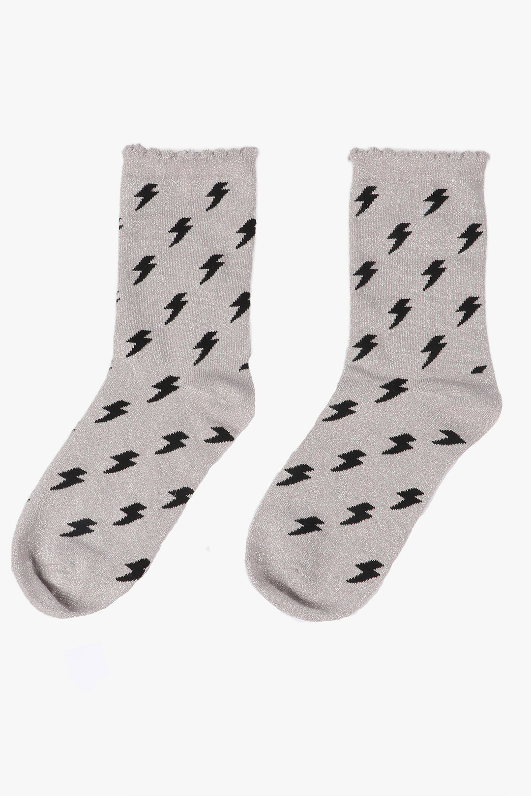 grey and black lightning bolt sparkly socks