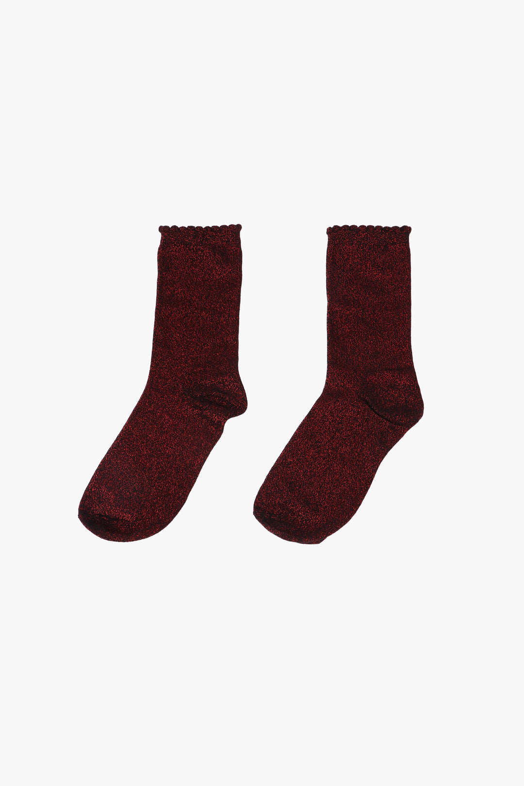 red sparkly glitter socks with scalloped cuffs