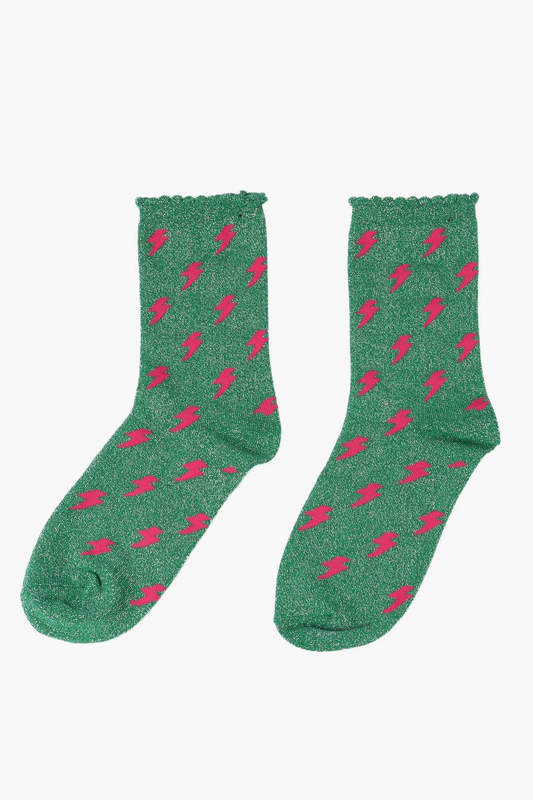 green and pink glitter sparkle thunderbolt ankle socks