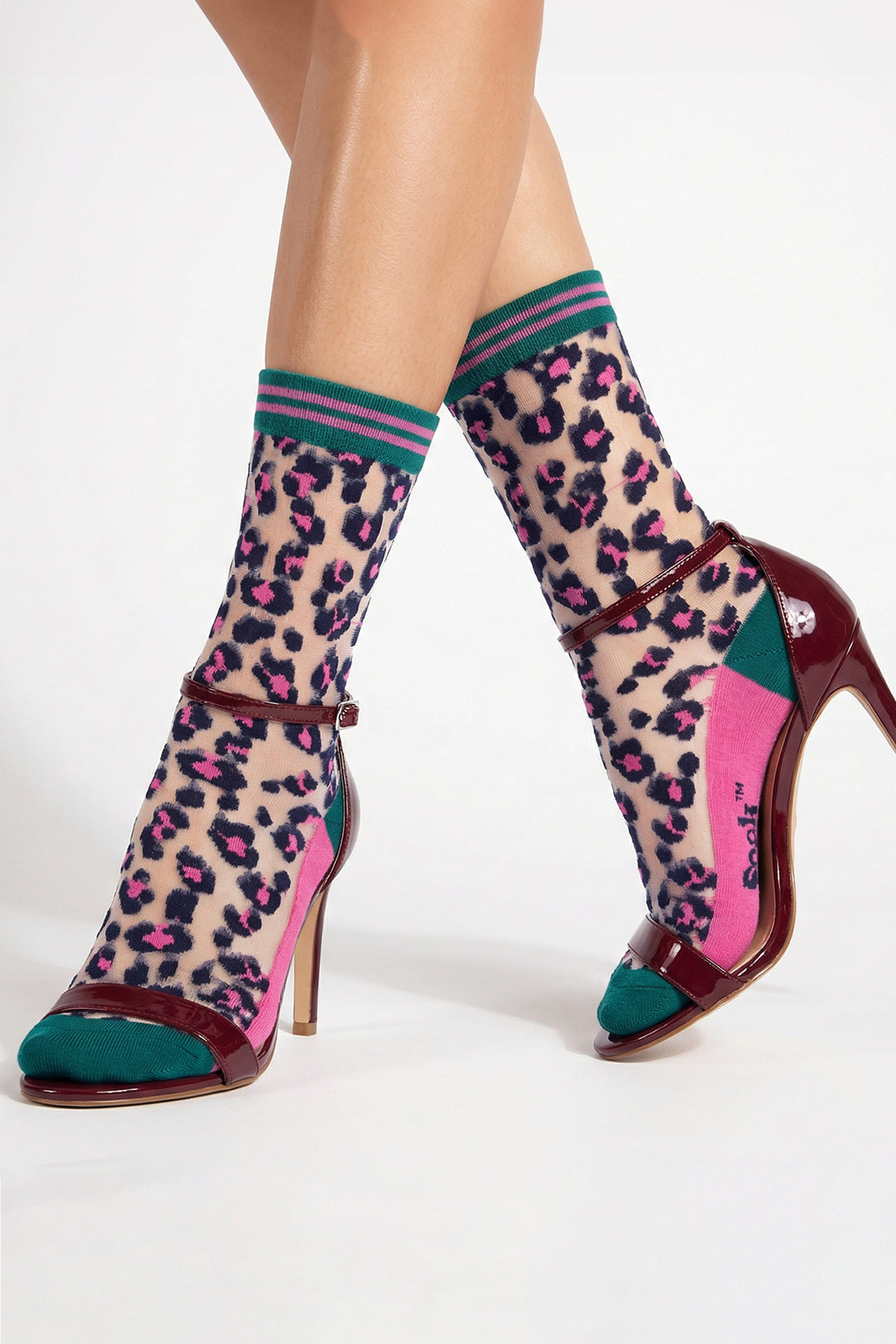 Leopard-Print-Combed-Cotton-Sheer-Pop-Socks-in-Green/Pink