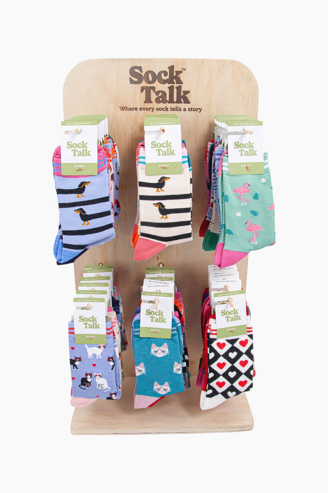Sock Talk Retail Counter Top Display Stand - Wood