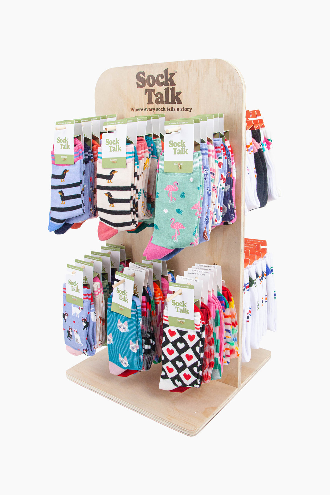 Sock Talk Retail Counter Top Display Stand - Wood