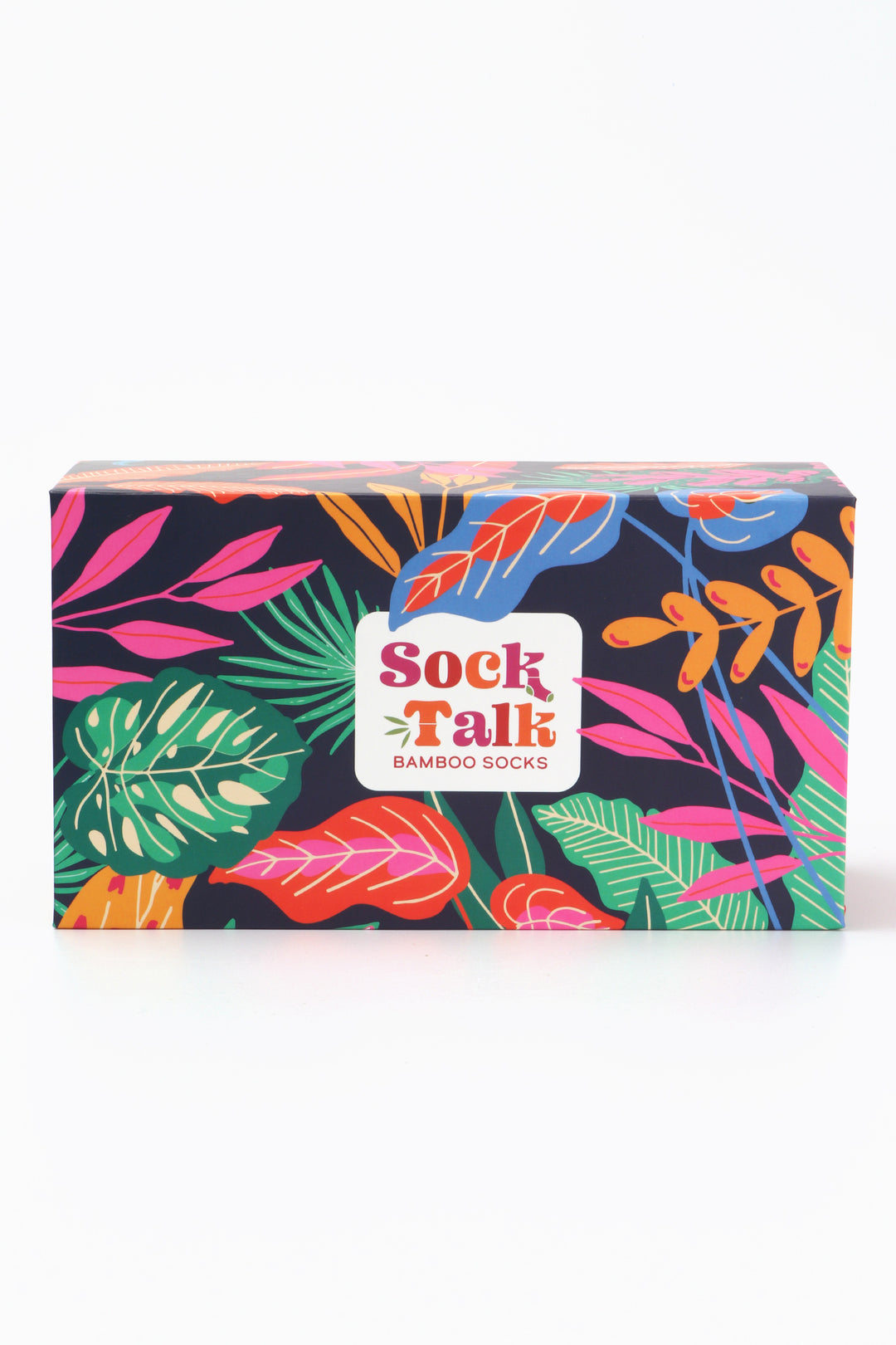 Women's Bright Coloured Tropical Leaf Print Socktalk Gift Box (Box Only) in Navy Blue