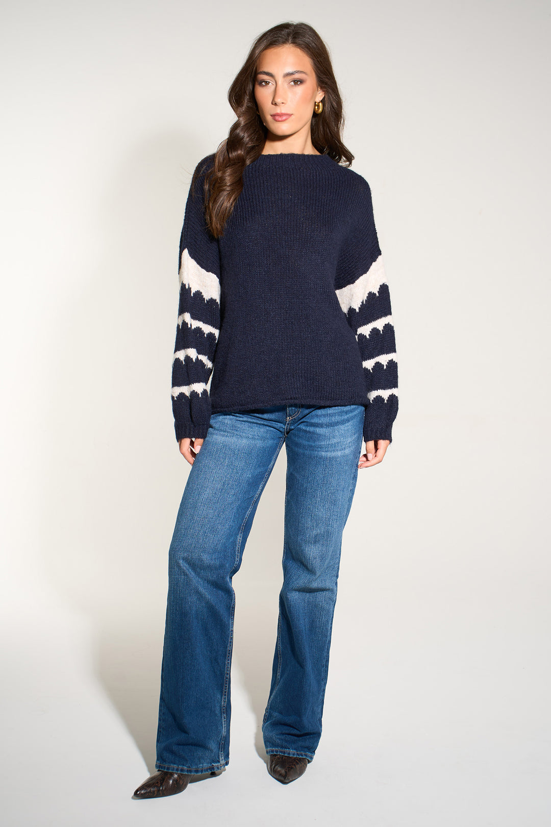 Striped-Sleeve-Italian-Wool-Blend-Jumper-in-Navy-Blue/Cream