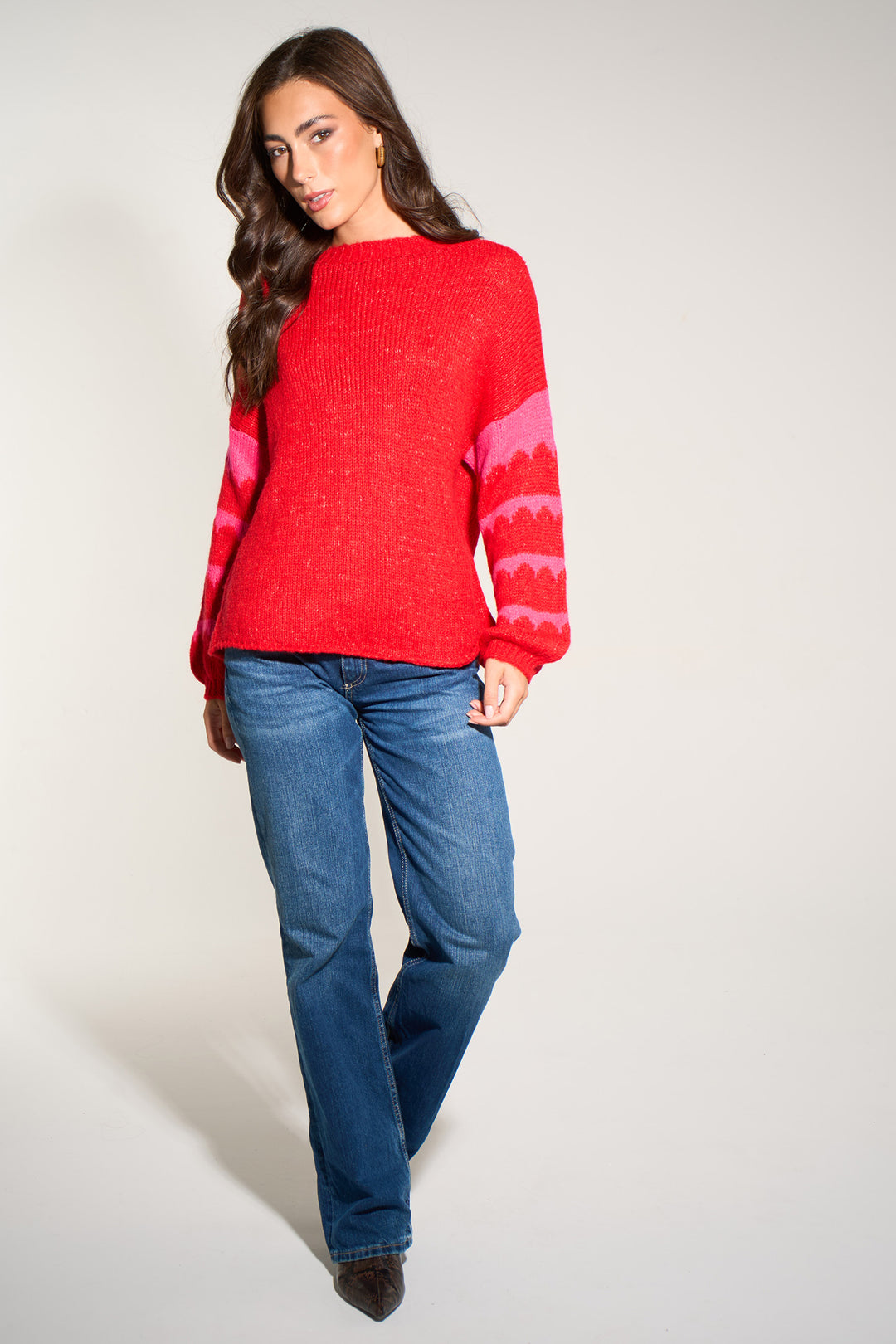 Striped-Sleeve-Italian-Wool-Blend-Jumper-in-Red