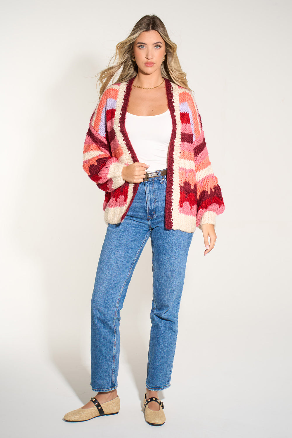 hand-knitted-strip-cardigan-in-red-berry-styled-casual