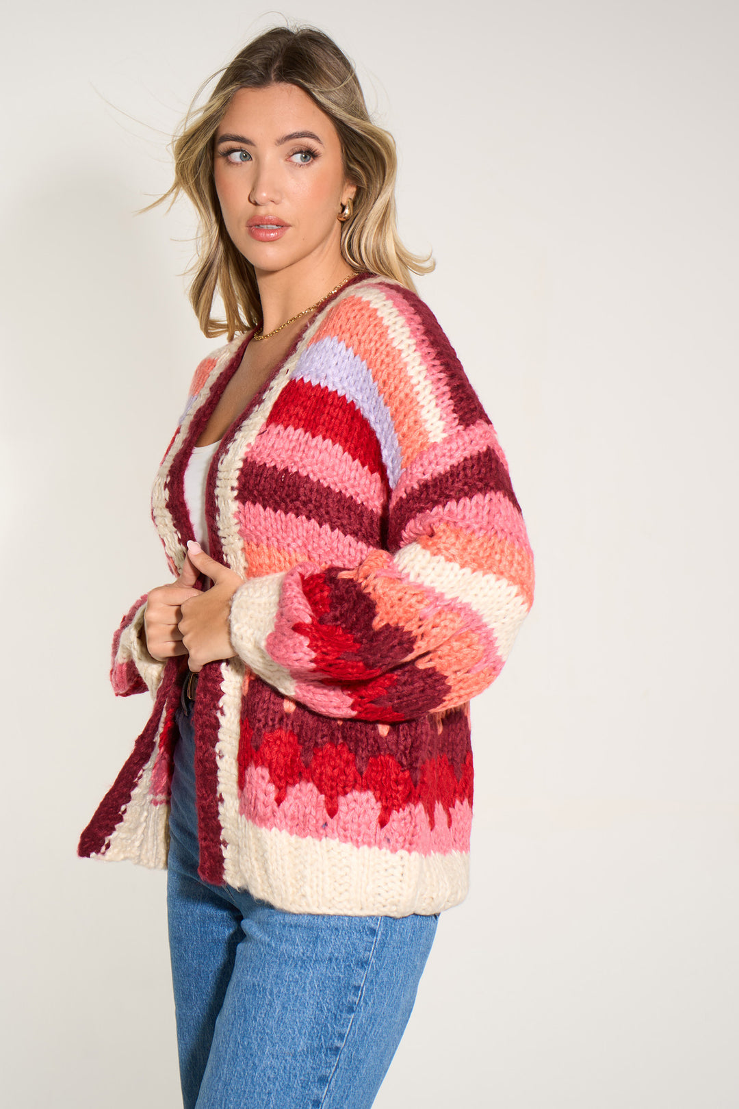 hand-knitted-strip-cardigan-in-red-berry-side
