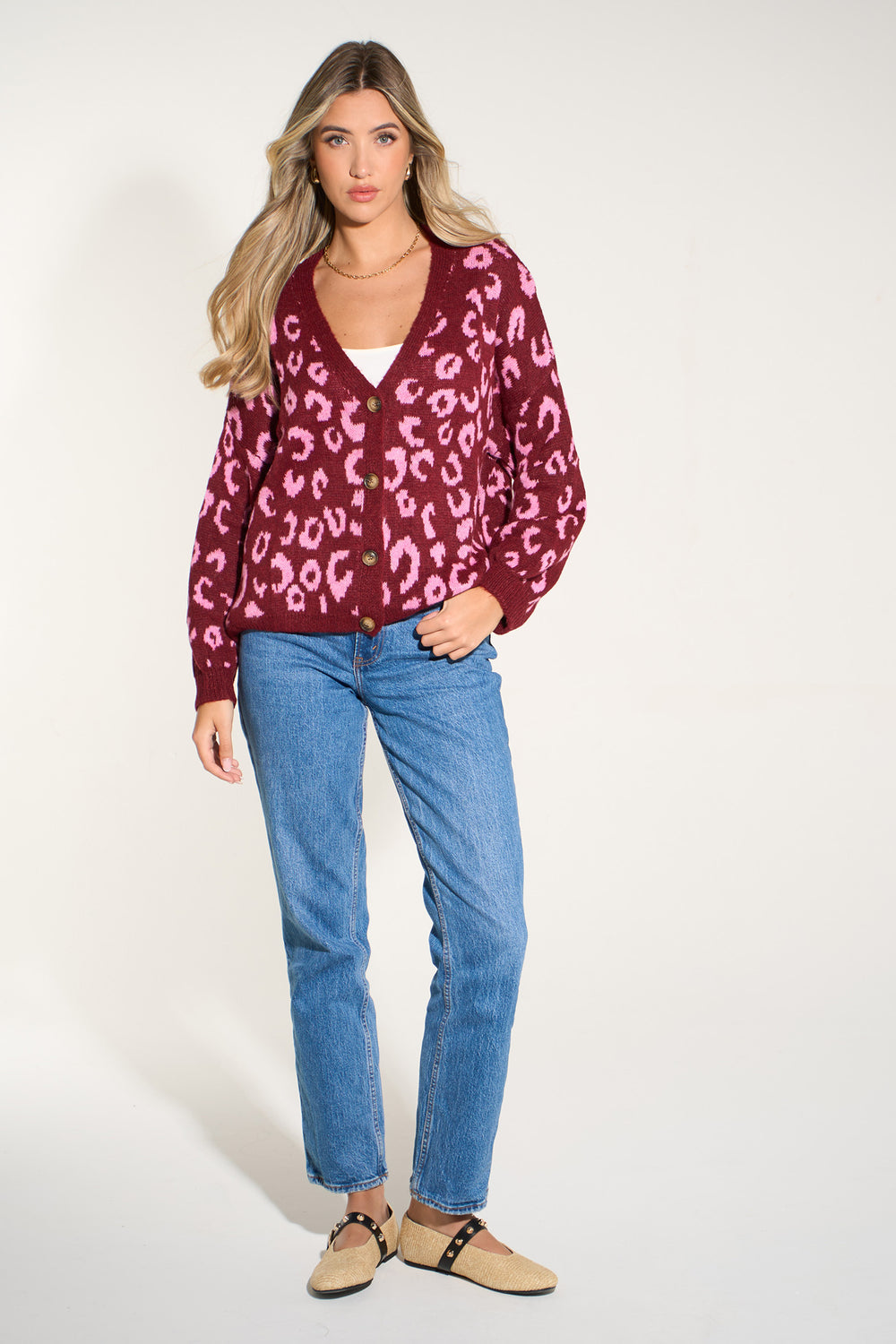leopard-print-italian-wool-blend-cardigan-in-berry-pink-styled-casual