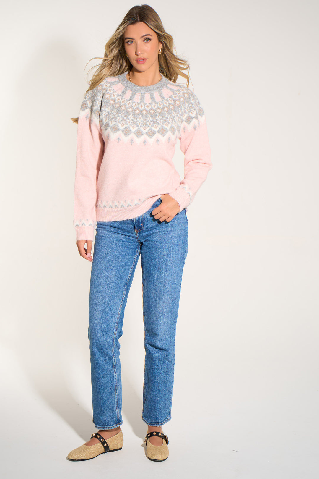 Nordic-Style-Jumper-in-Pink/Grey