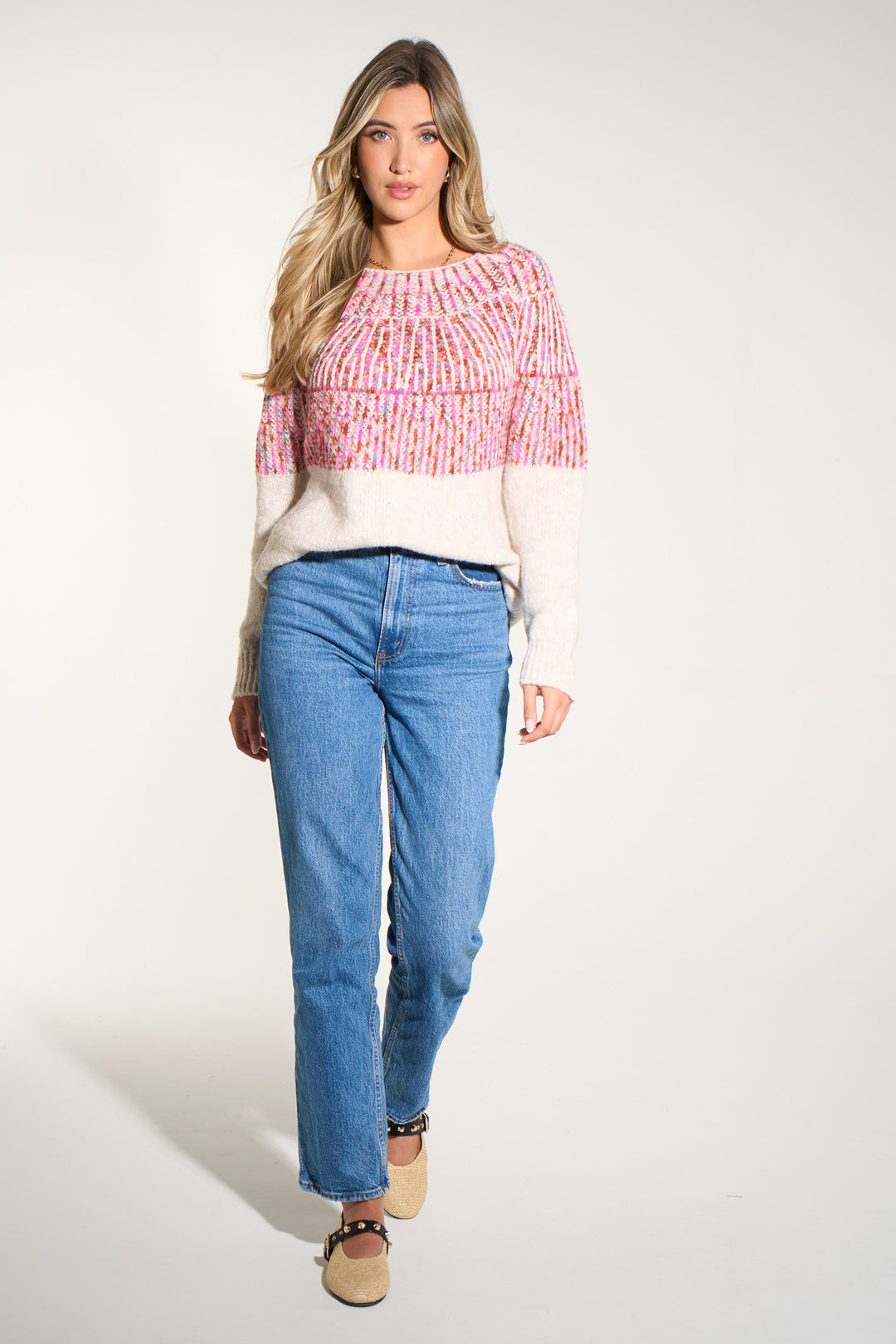 Scandi-Style-Print-Italian-Wool-Blend-Jumper-in-Cream/Fuchsia
