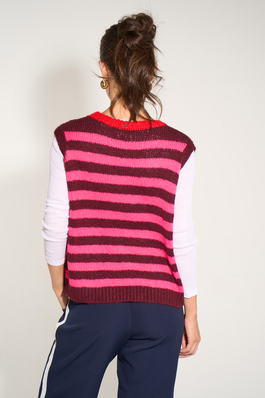 Striped Italian Wool Blend Tank Top in Berry/Pink