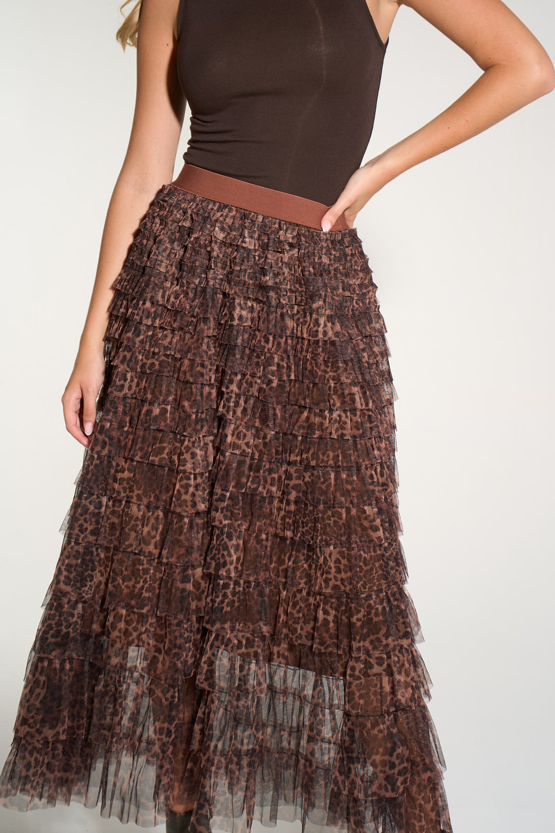 Leopard-Print-Cake-Tulle-Maxi-Skirt-in-Brown