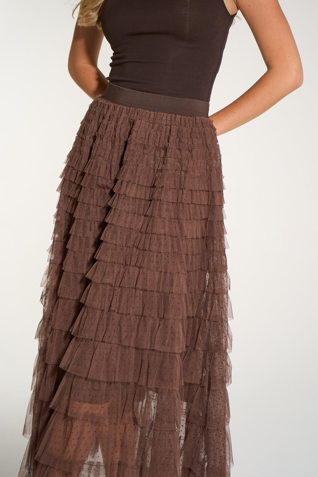 Polka-Dot-Cake-Tulle-Maxi-Skirt-in-Brown